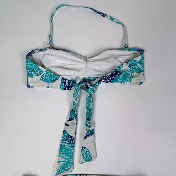 Helen Jon Aqua Blue White Bikini Halter Top Tie Bottom 2 Piece Swimsuit Sz S M - Picture 4 of 13
